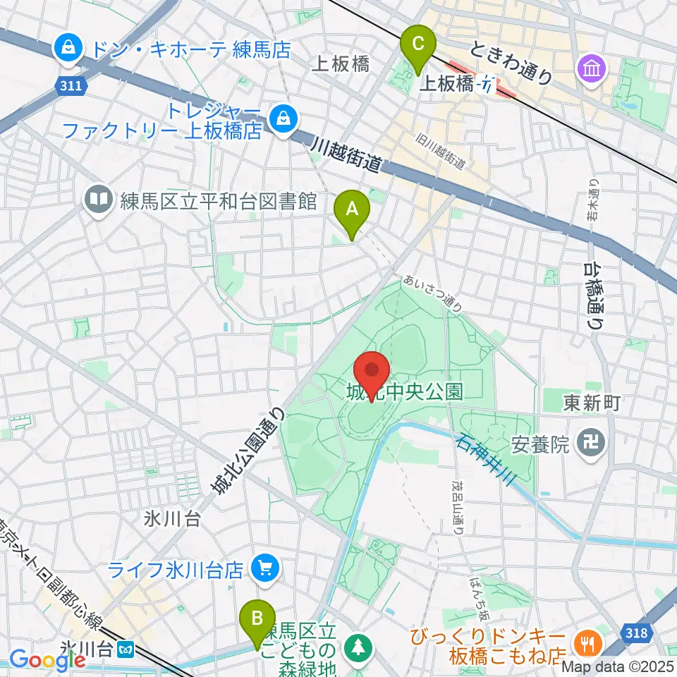 城北中央公園陸上競技場周辺のホテル一覧地図