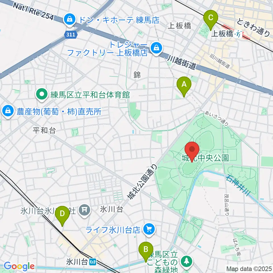 城北中央公園陸上競技場周辺のホテル一覧地図