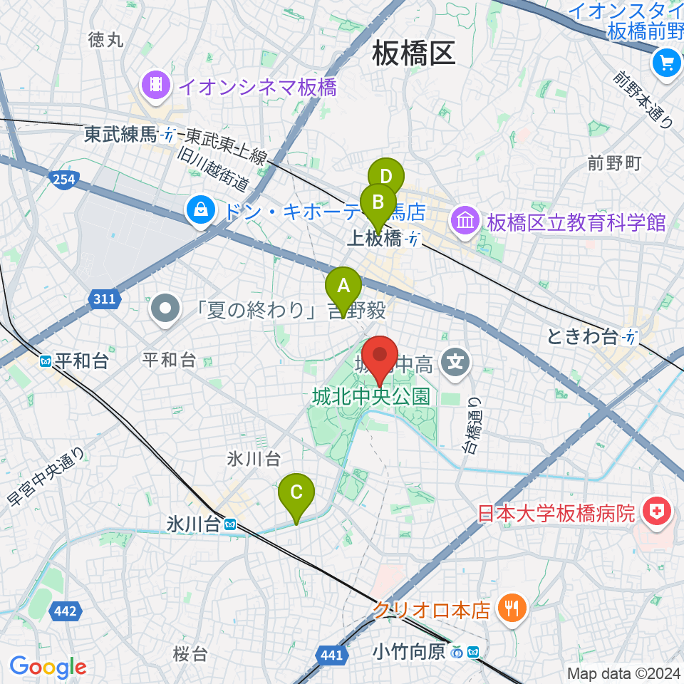 城北中央公園多目的広場周辺のホテル一覧地図