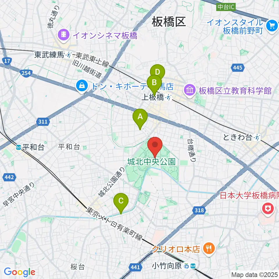 城北中央公園多目的広場周辺のホテル一覧地図