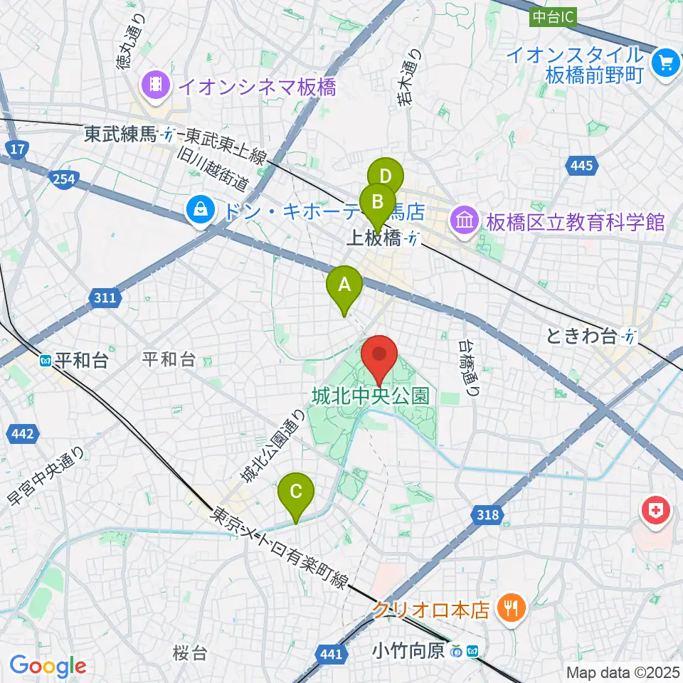 城北中央公園多目的広場周辺のホテル一覧地図