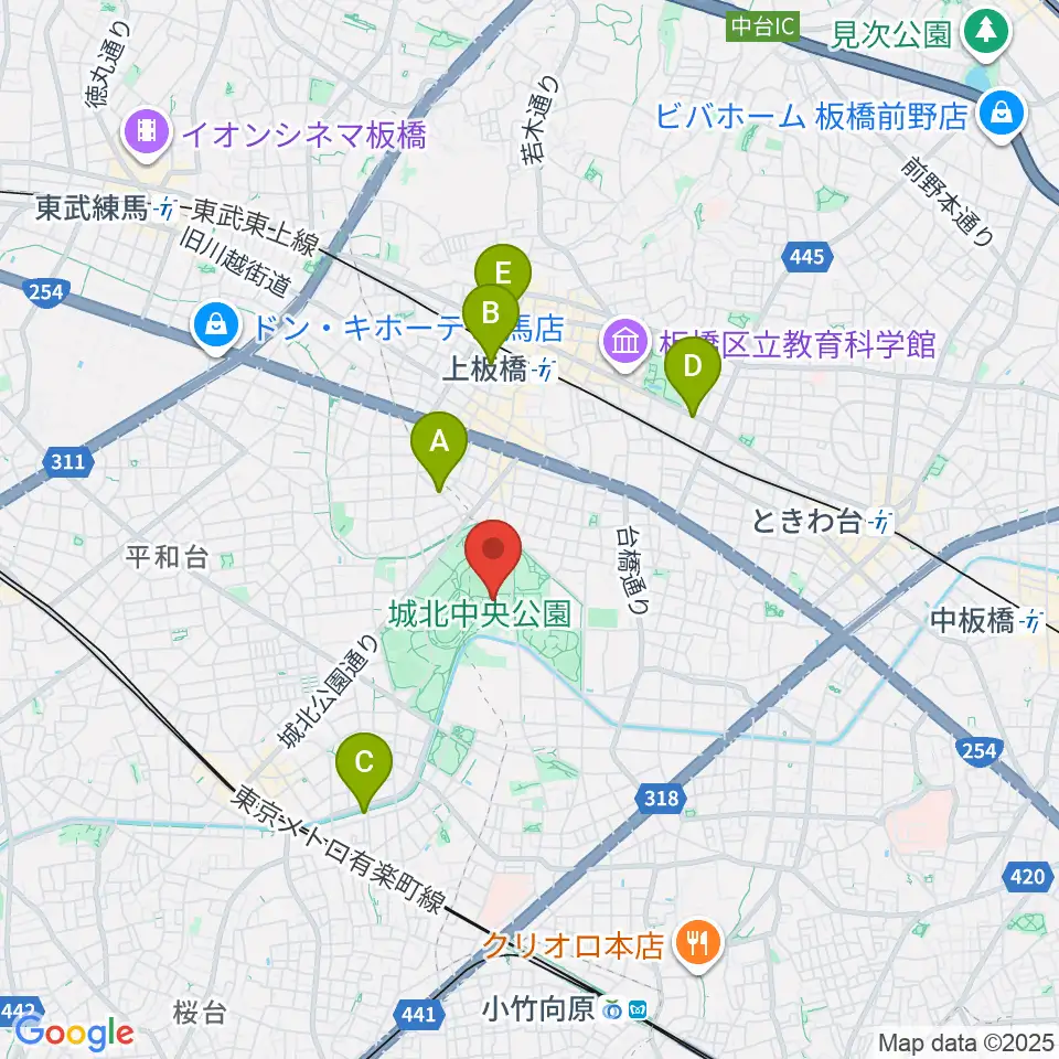 城北中央公園多目的広場周辺のホテル一覧地図