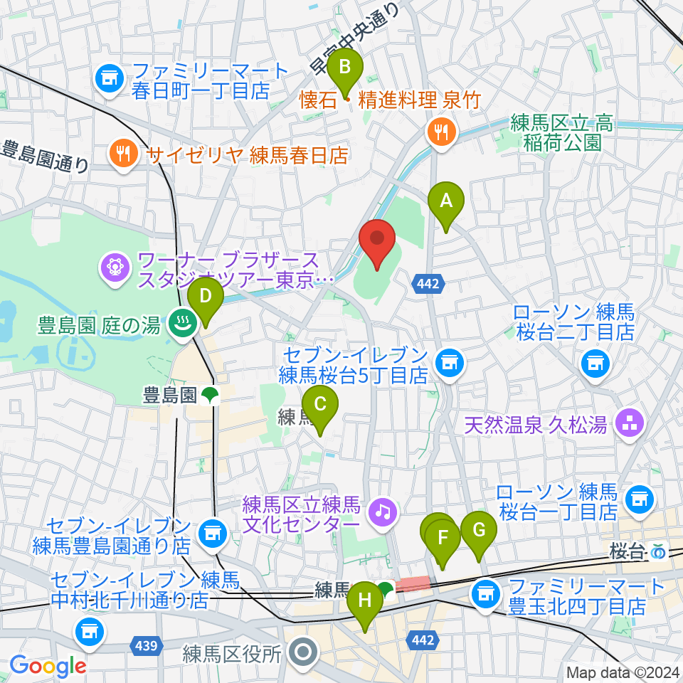 練馬総合運動場公園陸上競技場周辺のホテル一覧地図