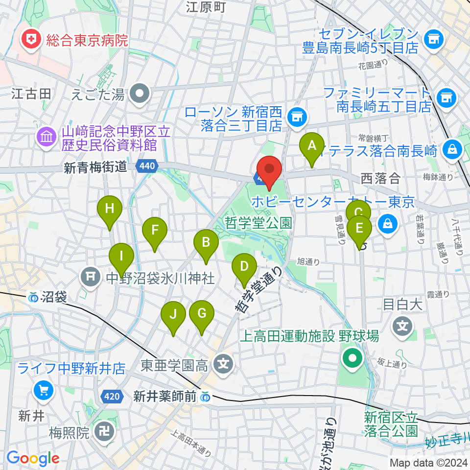 哲学堂公園野球場周辺のホテル一覧地図