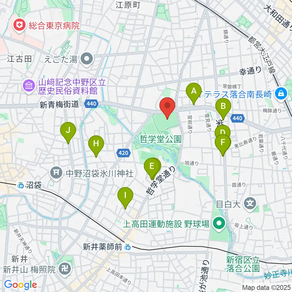 哲学堂公園野球場周辺のホテル一覧地図