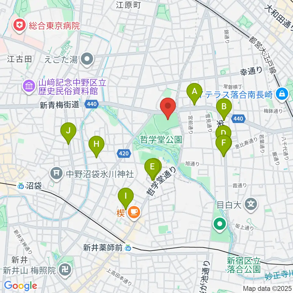 哲学堂公園野球場周辺のホテル一覧地図
