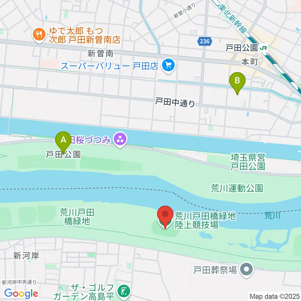 荒川戸田橋陸上競技場周辺のホテル一覧地図