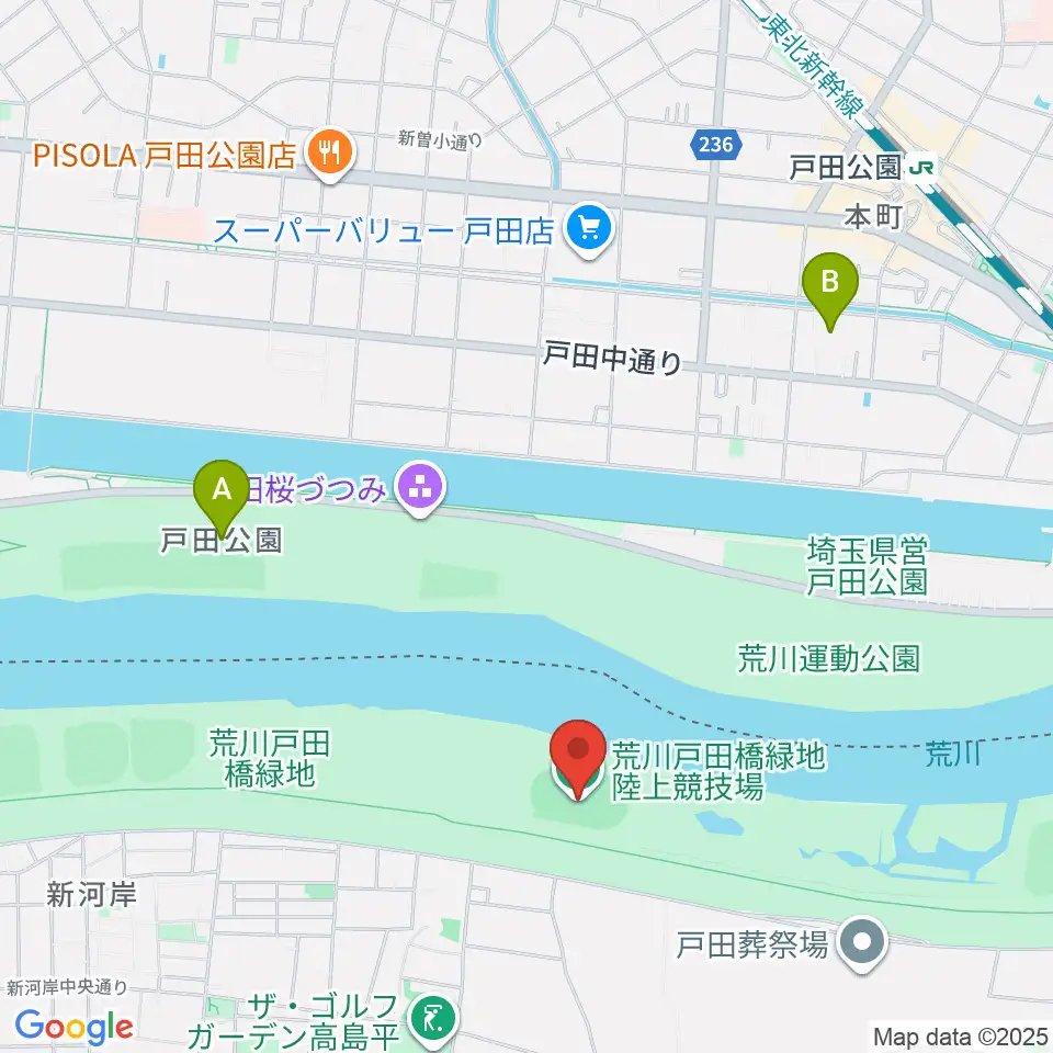 荒川戸田橋陸上競技場周辺のホテル一覧地図