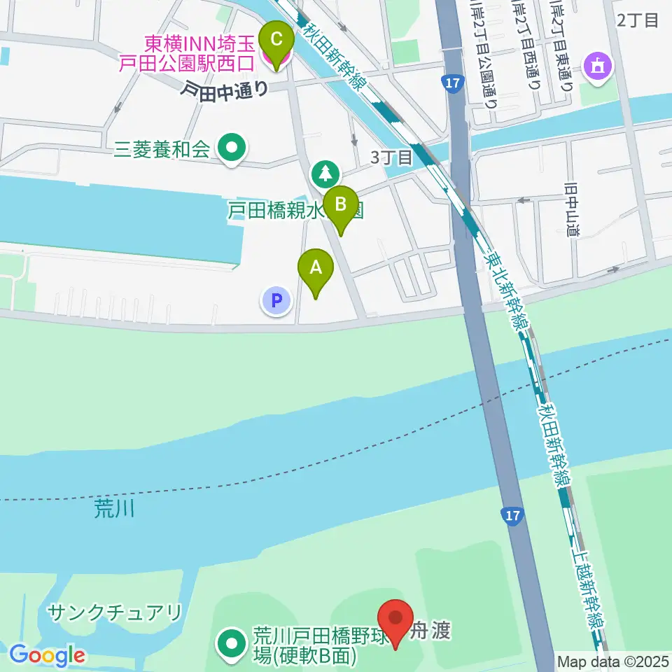 荒川戸田橋野球場周辺のホテル一覧地図