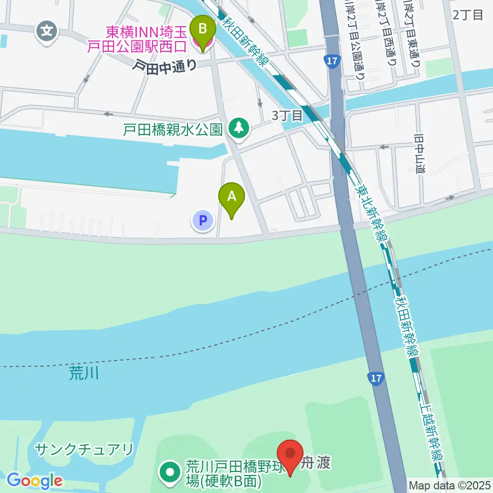 荒川戸田橋野球場周辺のホテル一覧地図