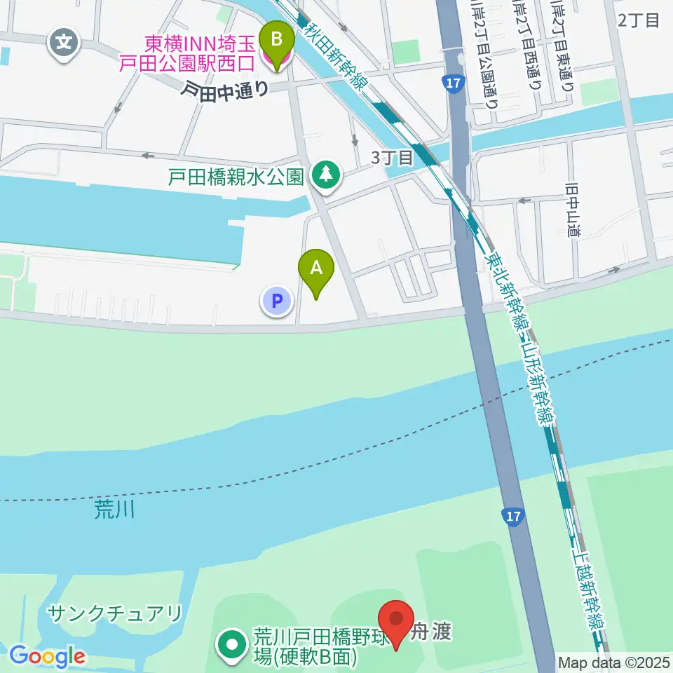 荒川戸田橋野球場周辺のホテル一覧地図