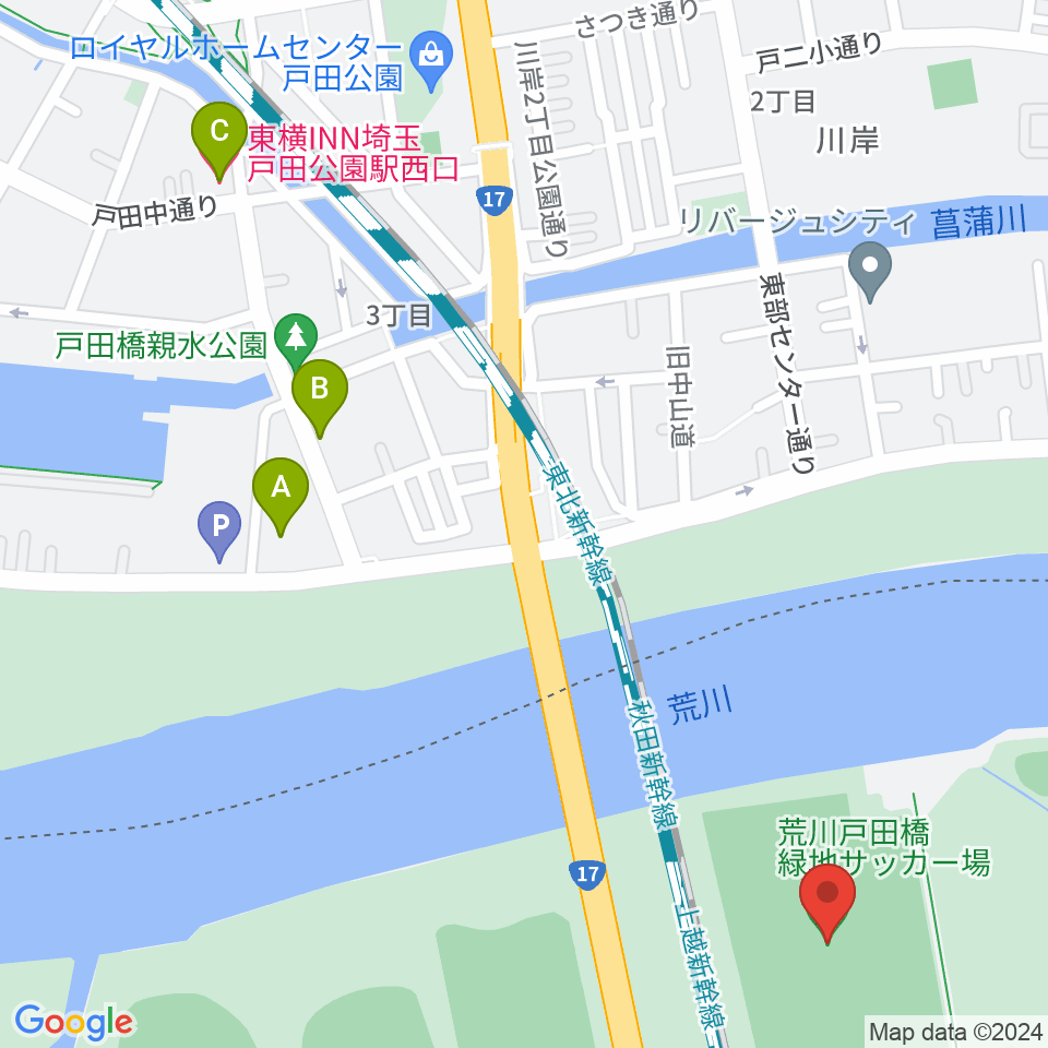 荒川戸田橋サッカー場周辺のホテル一覧地図