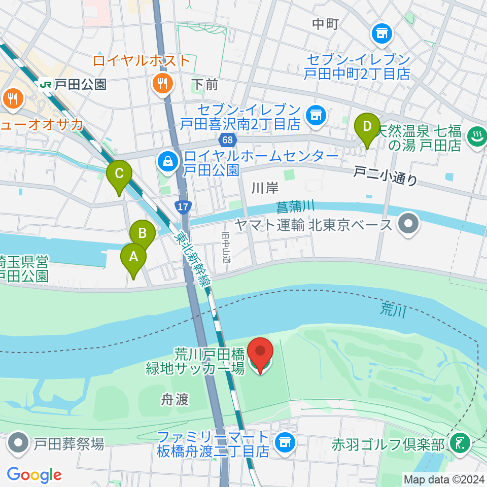 荒川戸田橋サッカー場周辺のホテル一覧地図