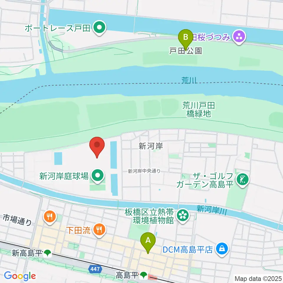 新河岸陸上競技場周辺のホテル一覧地図