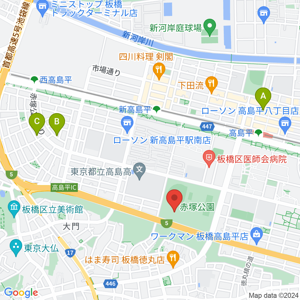 赤塚公園競技場周辺のホテル一覧地図