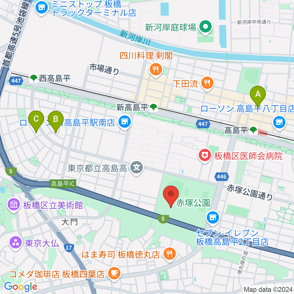 赤塚公園競技場周辺のホテル一覧地図