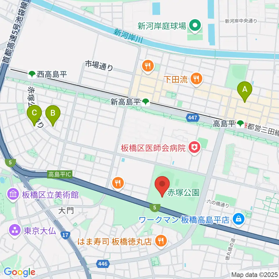 赤塚公園競技場周辺のホテル一覧地図