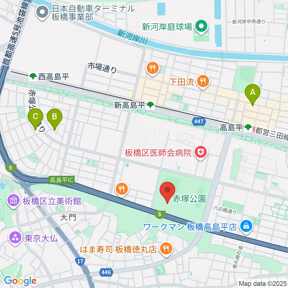 赤塚公園競技場周辺のホテル一覧地図