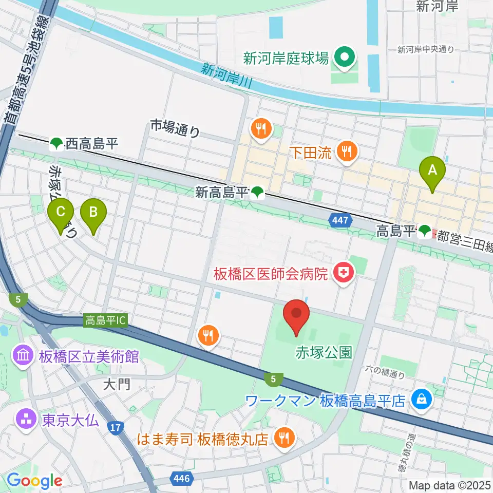 赤塚公園野球場周辺のホテル一覧地図