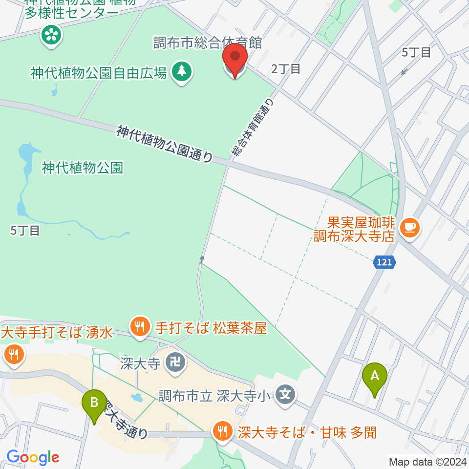 調布市総合体育館周辺のホテル一覧地図