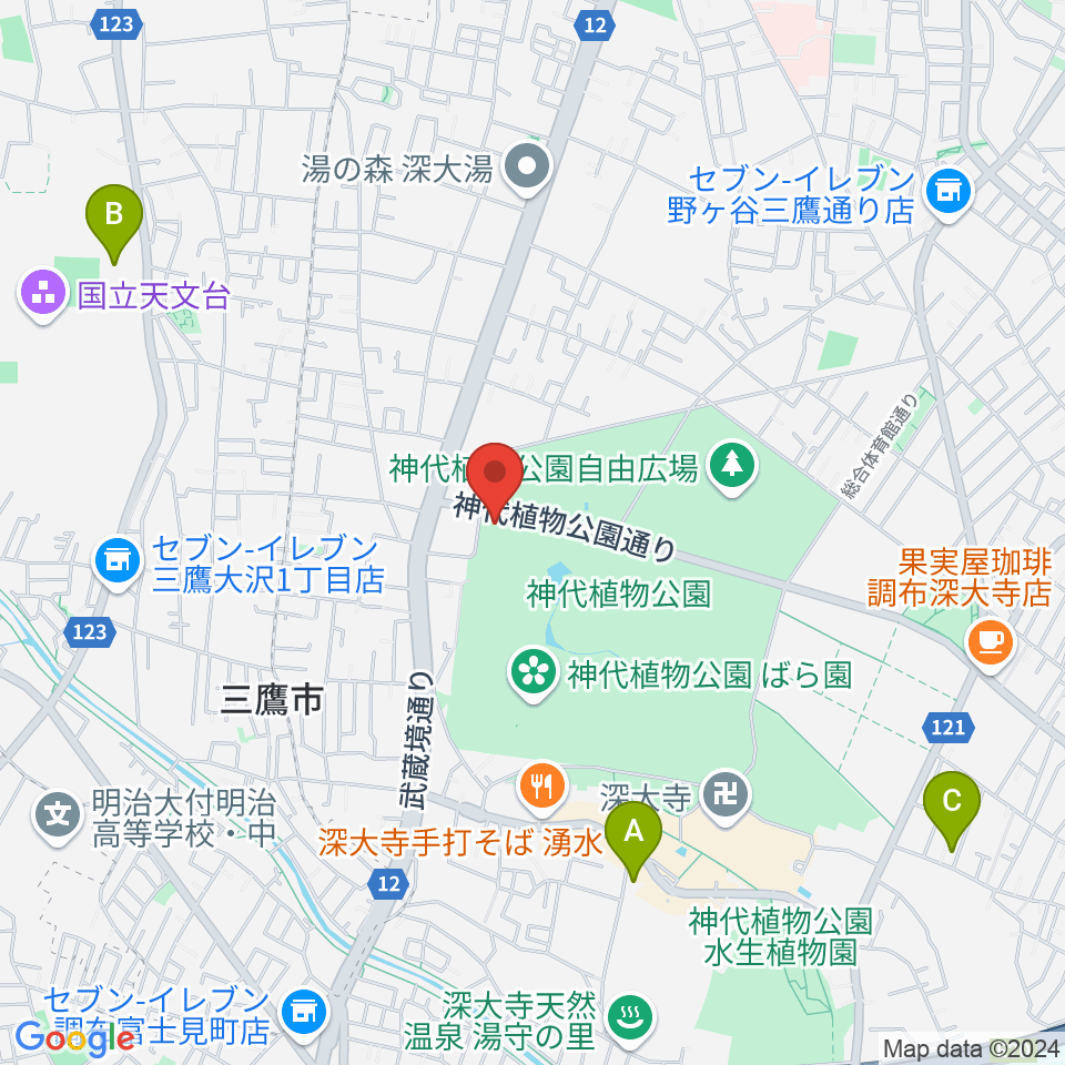 神代植物公園周辺のホテル一覧地図