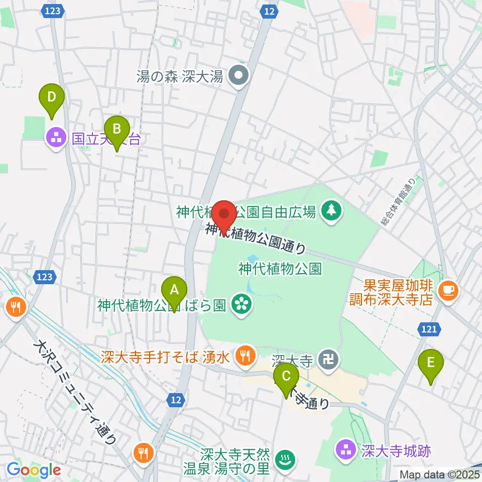神代植物公園周辺のホテル一覧地図