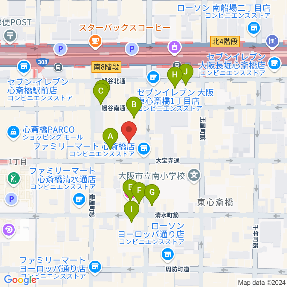 ベースオントップ東心斎橋店周辺のホテル一覧地図