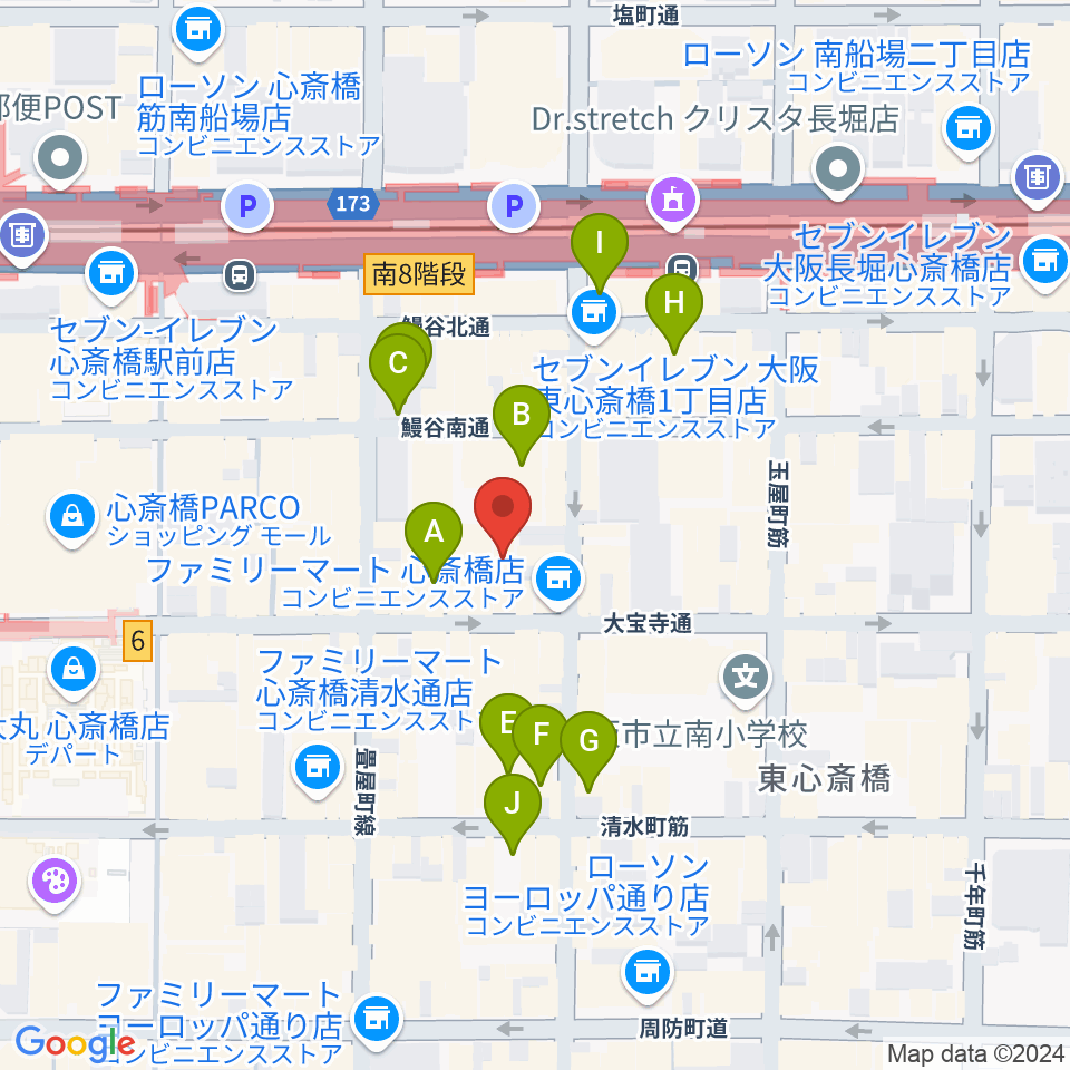 ベースオントップ東心斎橋店周辺のホテル一覧地図