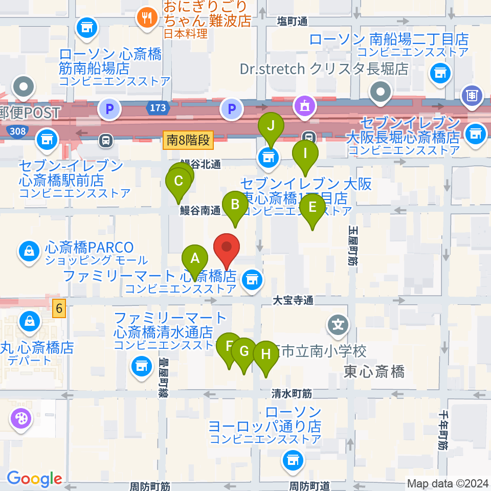 ベースオントップ東心斎橋店周辺のホテル一覧地図