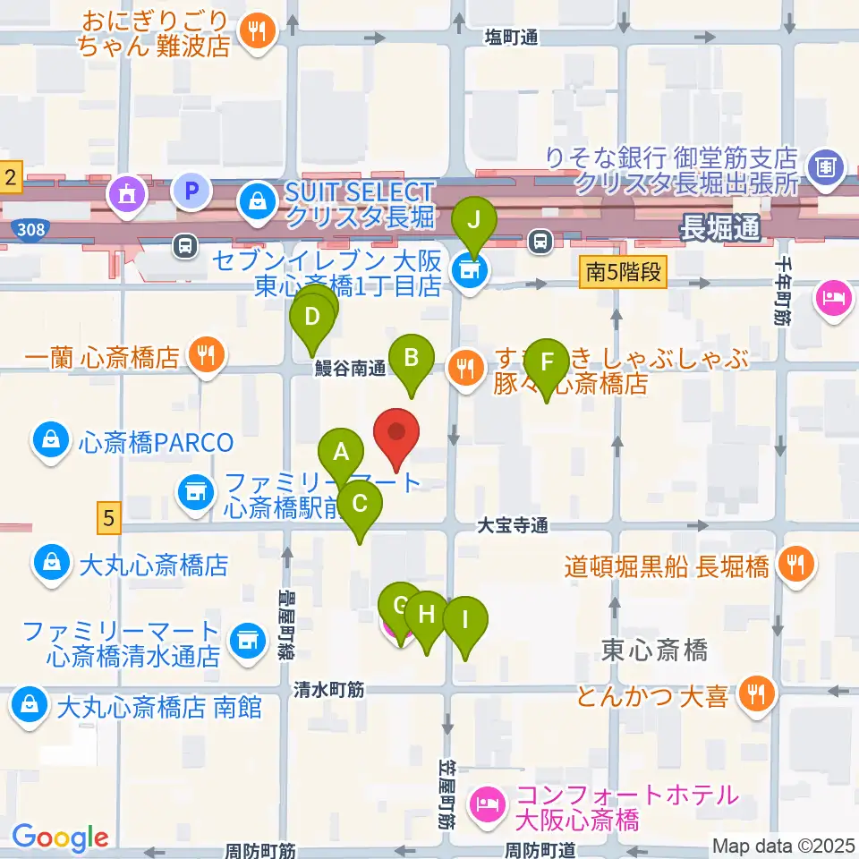 ベースオントップ東心斎橋店周辺のホテル一覧地図