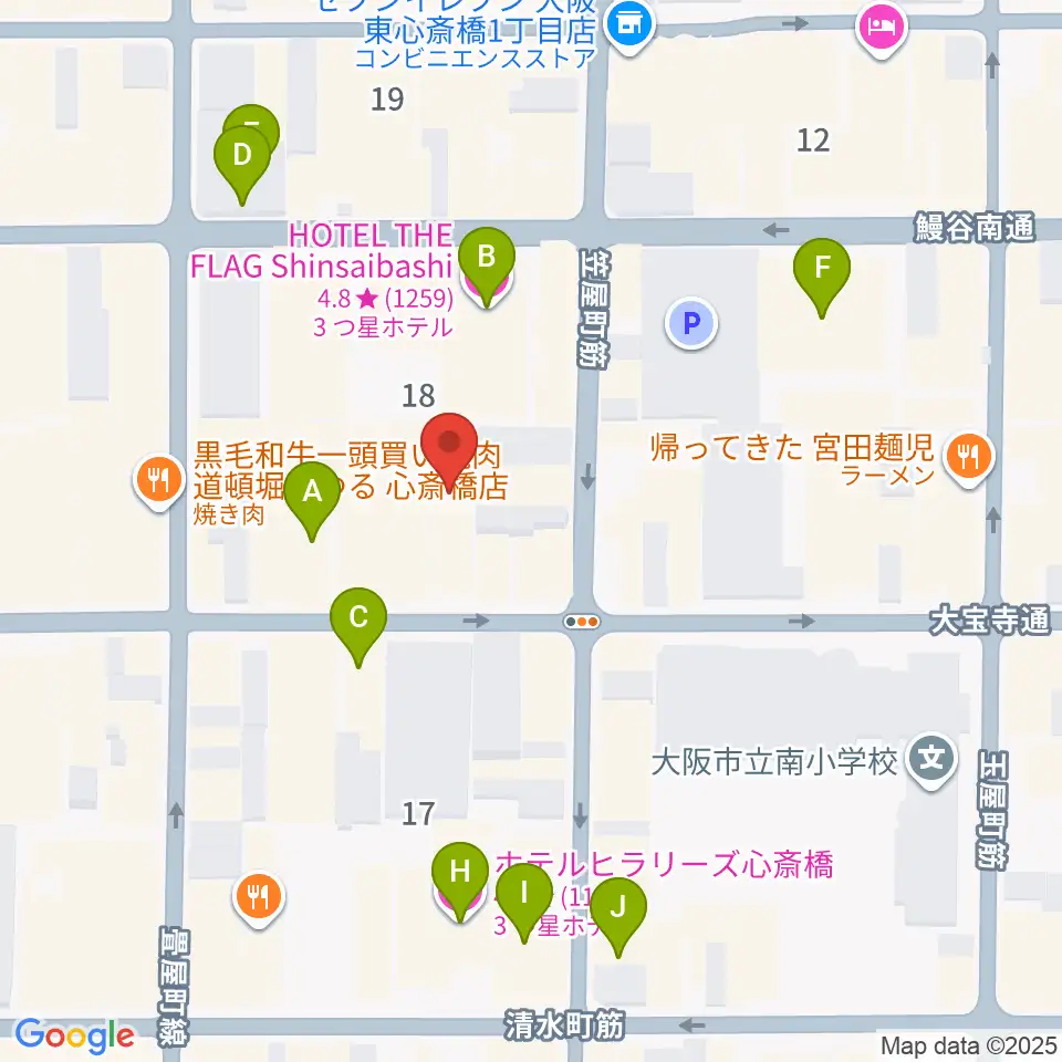 ベースオントップ東心斎橋店周辺のホテル一覧地図