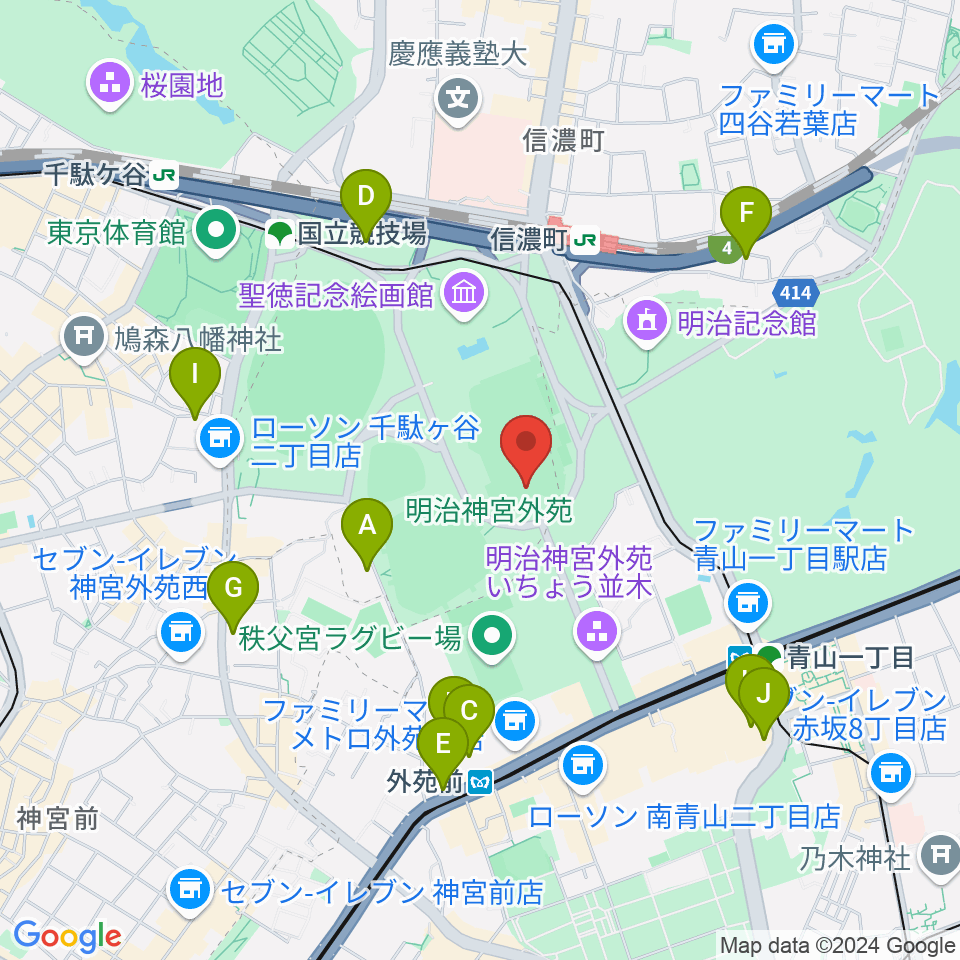 明治神宮外苑軟式球場周辺のホテル一覧地図