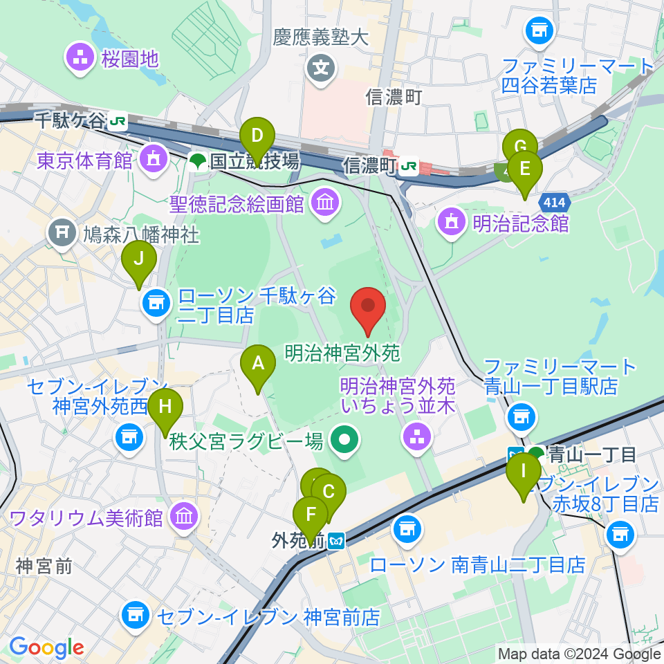 明治神宮外苑軟式球場周辺のホテル一覧地図