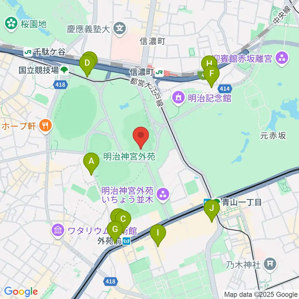 明治神宮外苑軟式球場周辺のホテル一覧地図