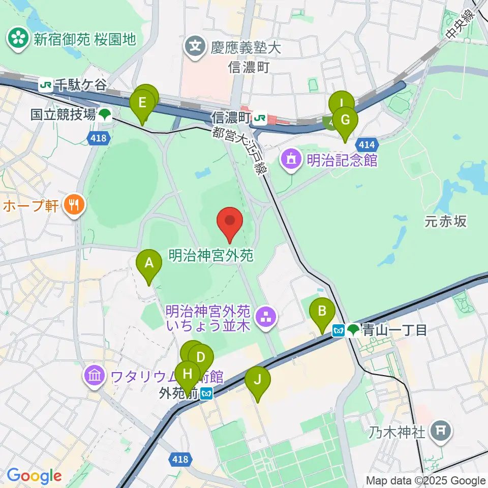 明治神宮外苑軟式球場周辺のホテル一覧地図