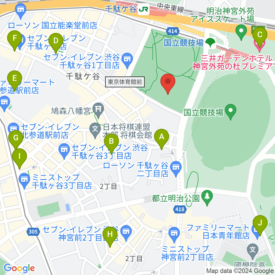 東京体育館フットサルコート周辺のホテル一覧地図