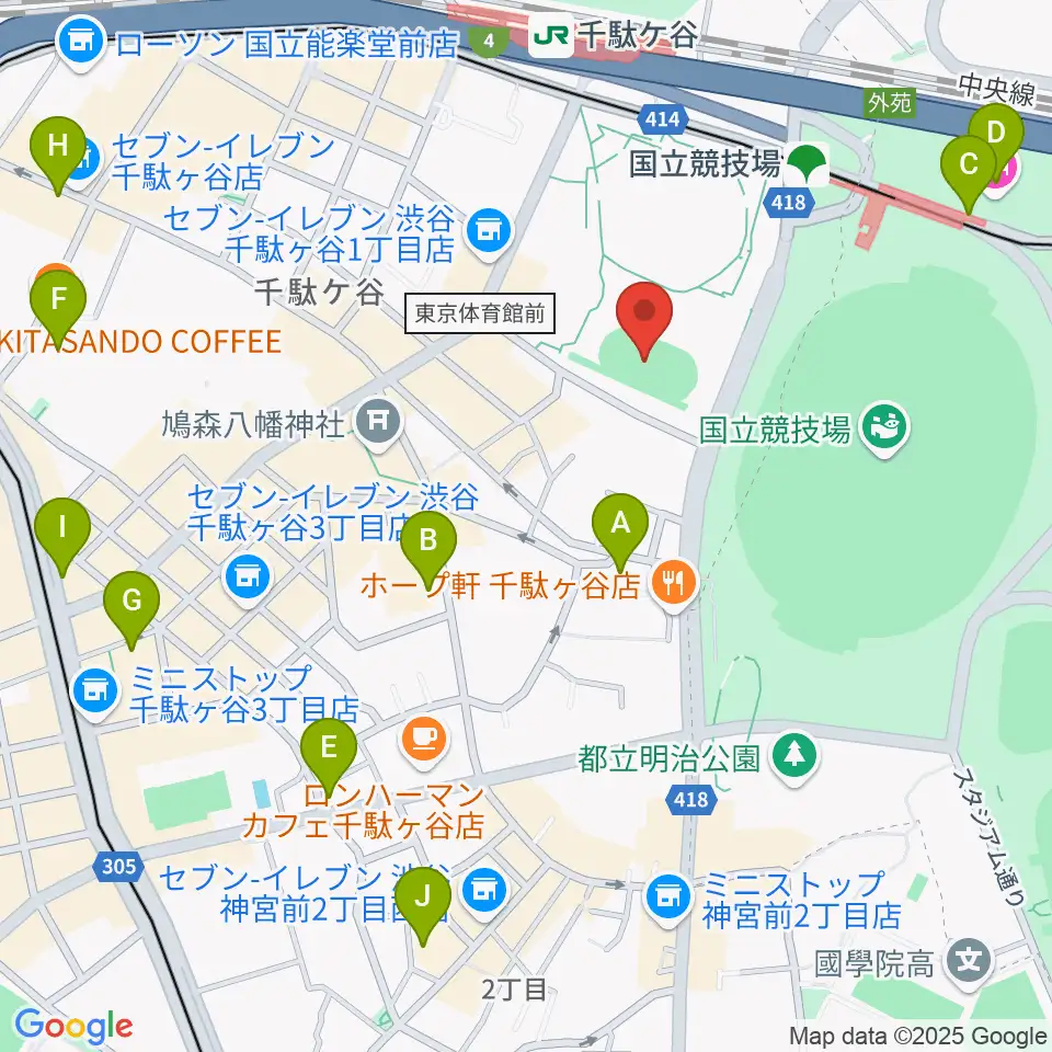 東京体育館フットサルコート周辺のホテル一覧地図