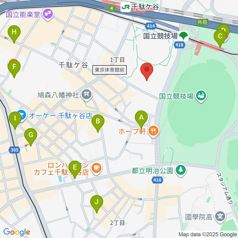 東京体育館フットサルコート周辺のホテル一覧地図