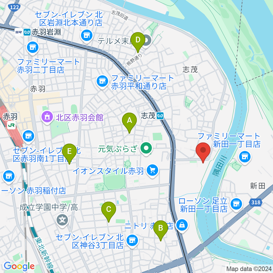 赤羽体育館周辺のホテル一覧地図