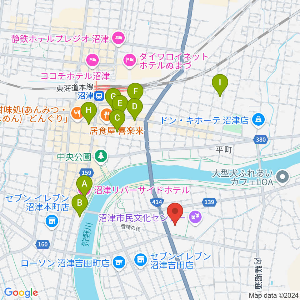 香陵アリーナ 沼津市総合体育館周辺のホテル一覧地図