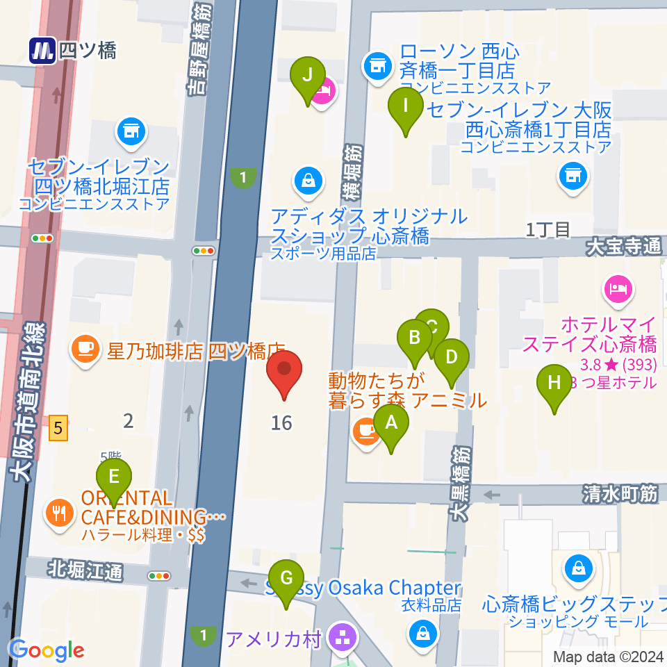 ベースオントップ アメ村店周辺のホテル一覧地図