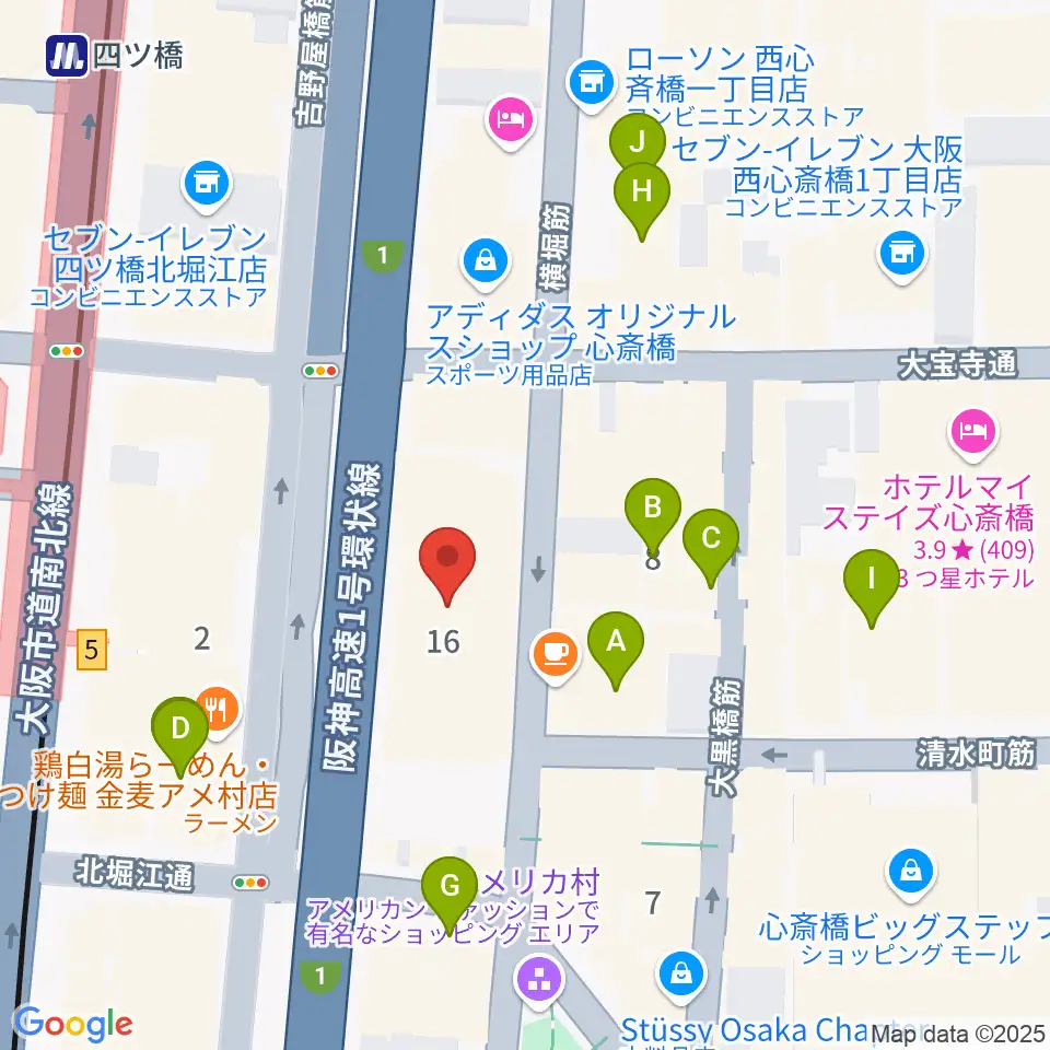 ベースオントップ アメ村店周辺のホテル一覧地図