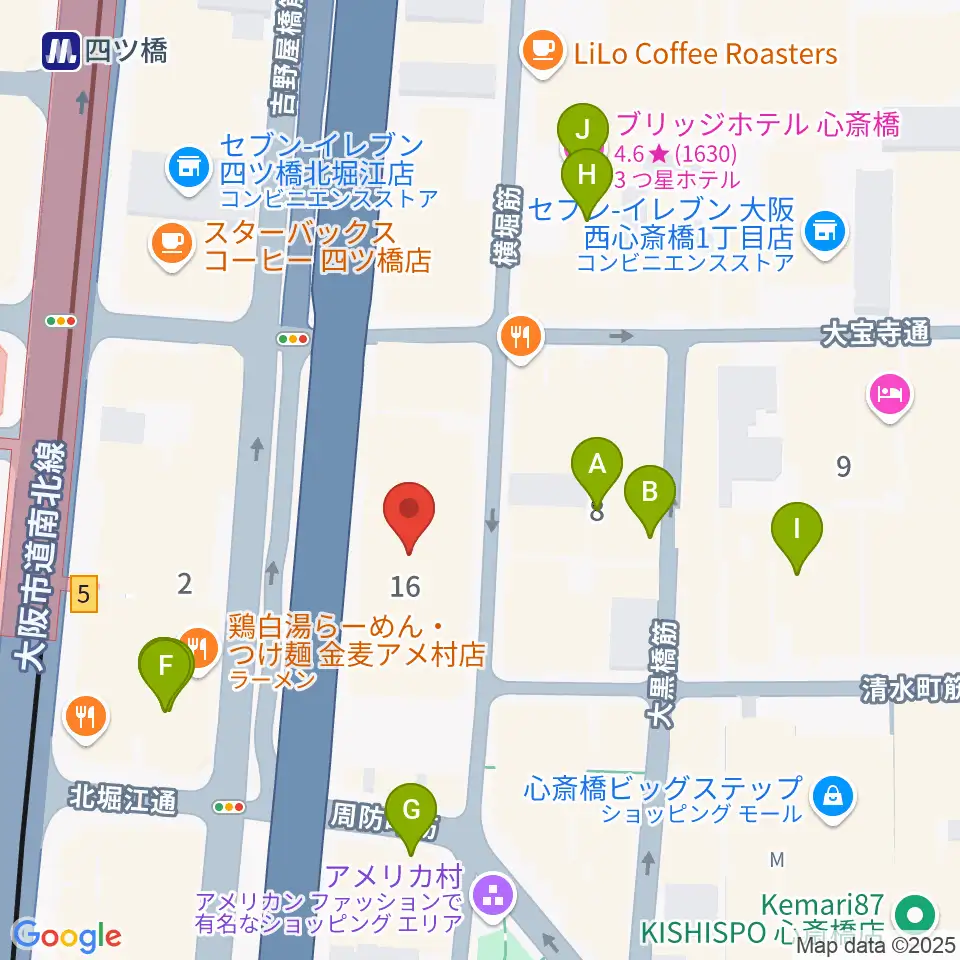 ベースオントップ アメ村店周辺のホテル一覧地図