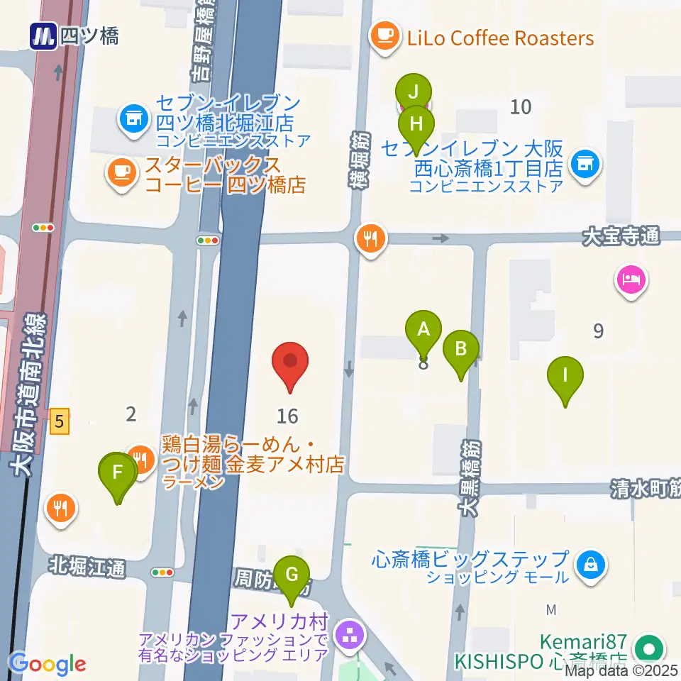ベースオントップ アメ村店周辺のホテル一覧地図