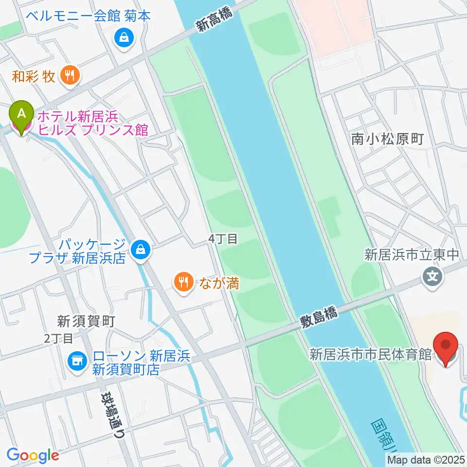 新居浜市市民体育館周辺のホテル一覧地図