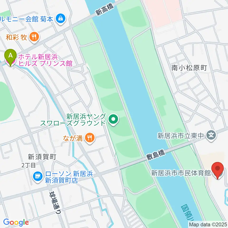 新居浜市市民体育館周辺のホテル一覧地図