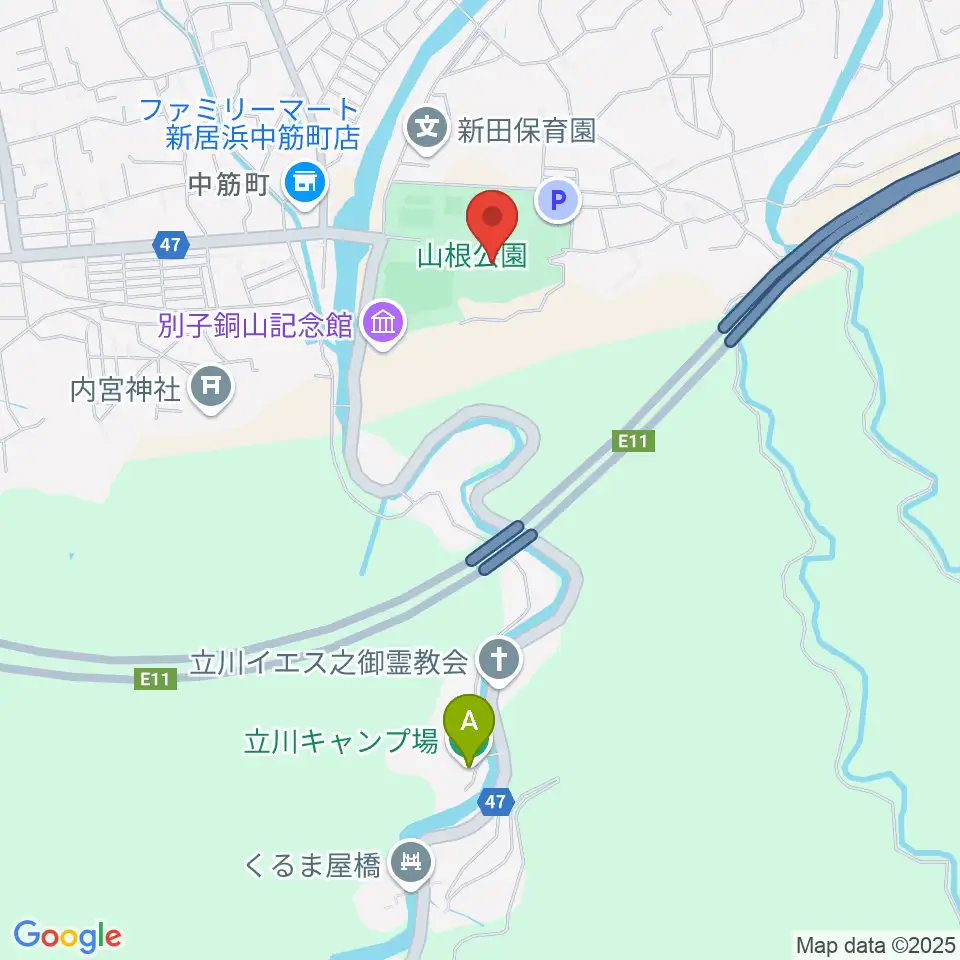 新居浜市山根総合体育館周辺のホテル一覧地図