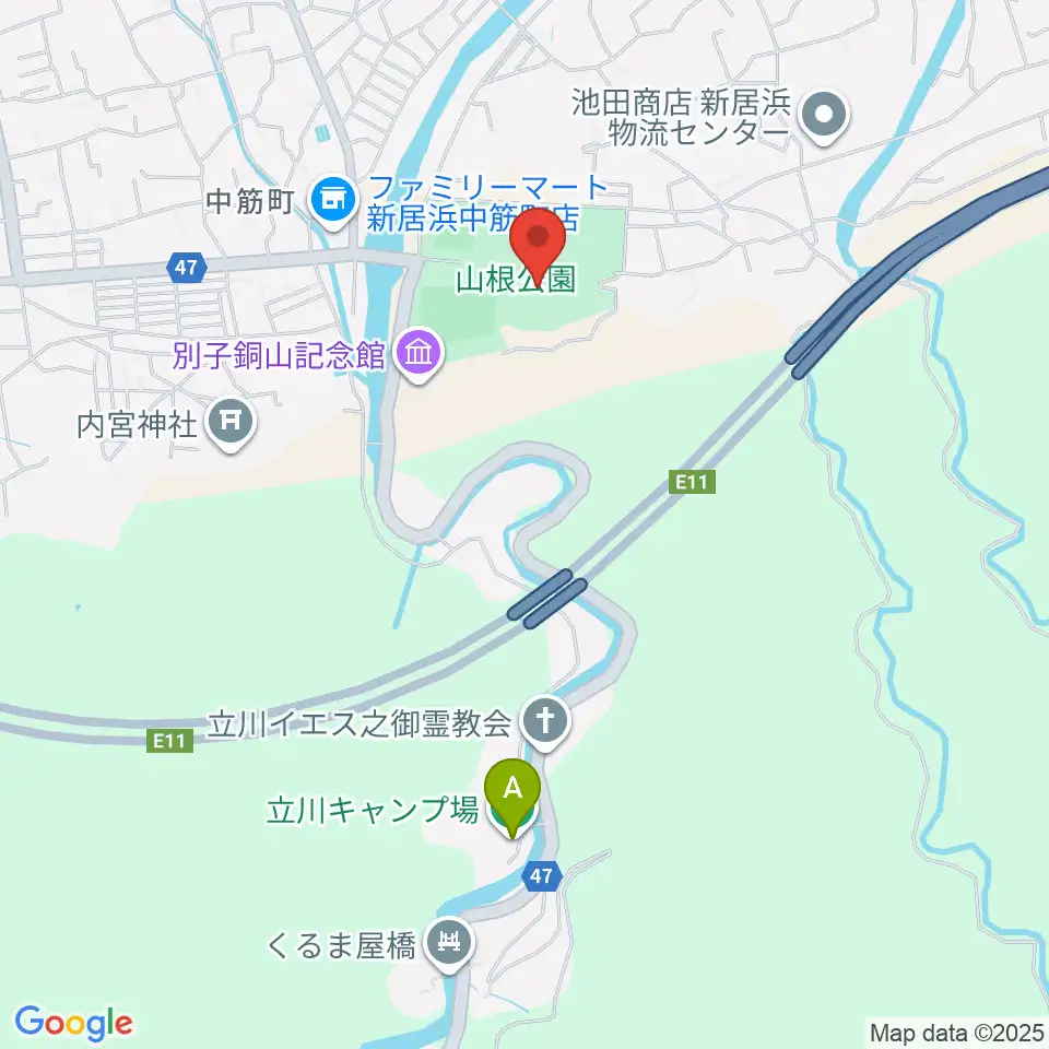 新居浜市山根総合体育館周辺のホテル一覧地図
