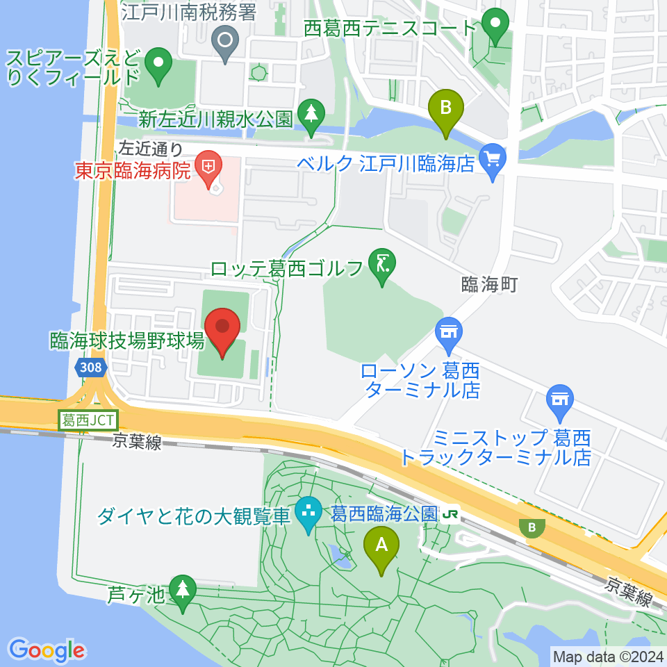 江戸川区臨海球技場野球場周辺のホテル一覧地図