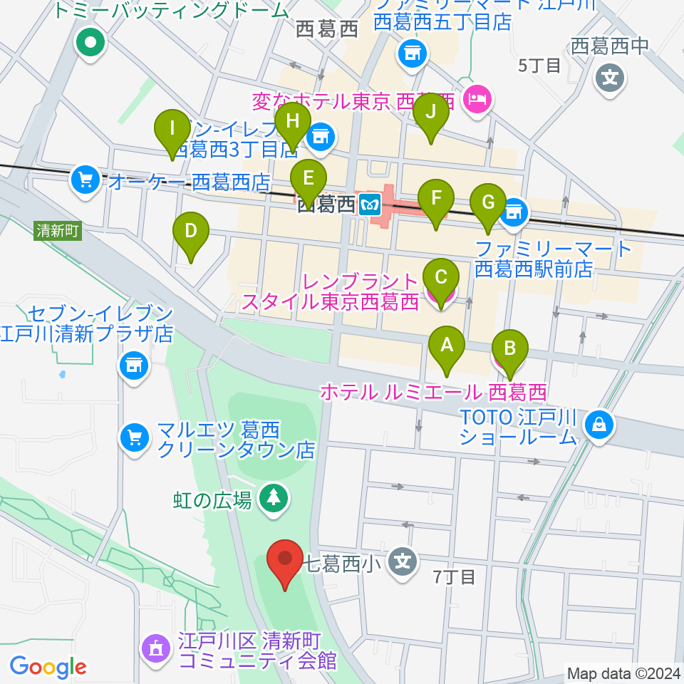 西葛西少年野球広場周辺のホテル一覧地図